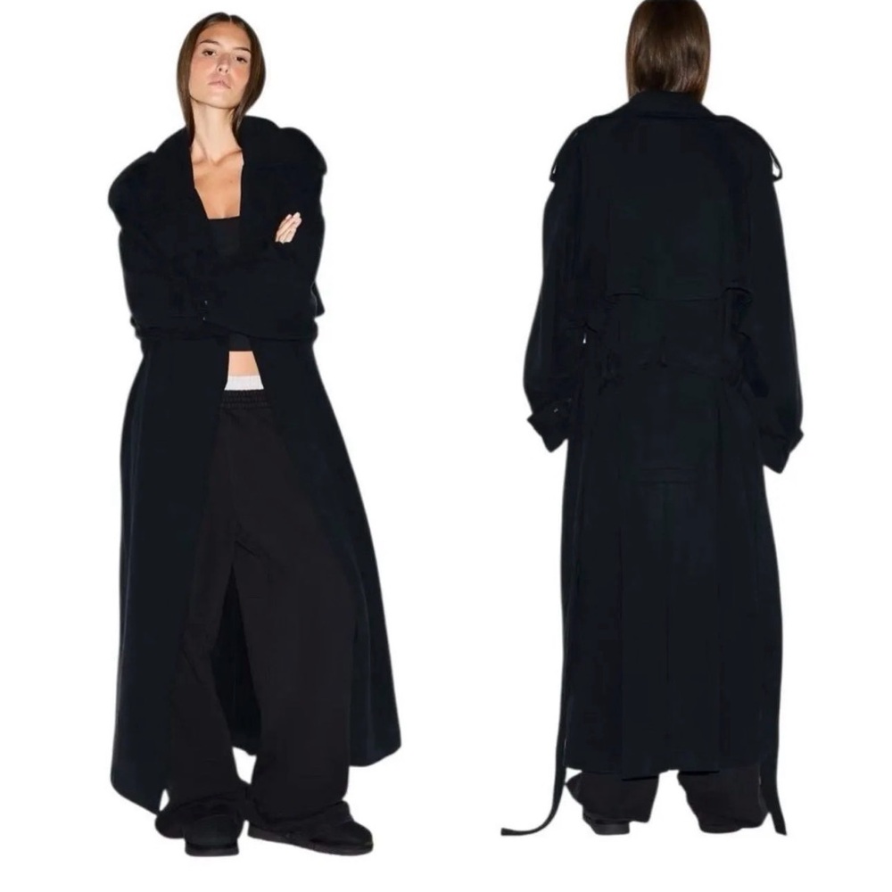 Skims Oversized Boyfriend Trench Coat, NWT, Black, 100% Cotton